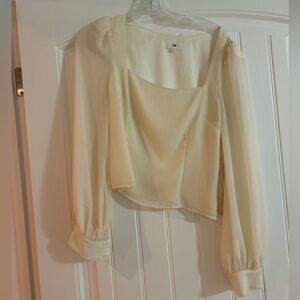 LPA Pleated Shoulder Top with Sheer Sleeves